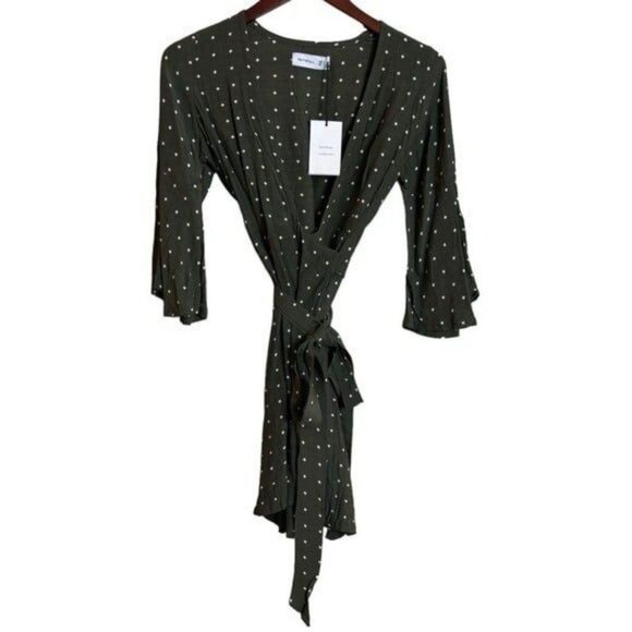 NEW Faithfull The Brand Stefano Corelli Wrap Dress Size 2 (XS) Greenish Brown - Picture 3 of 12